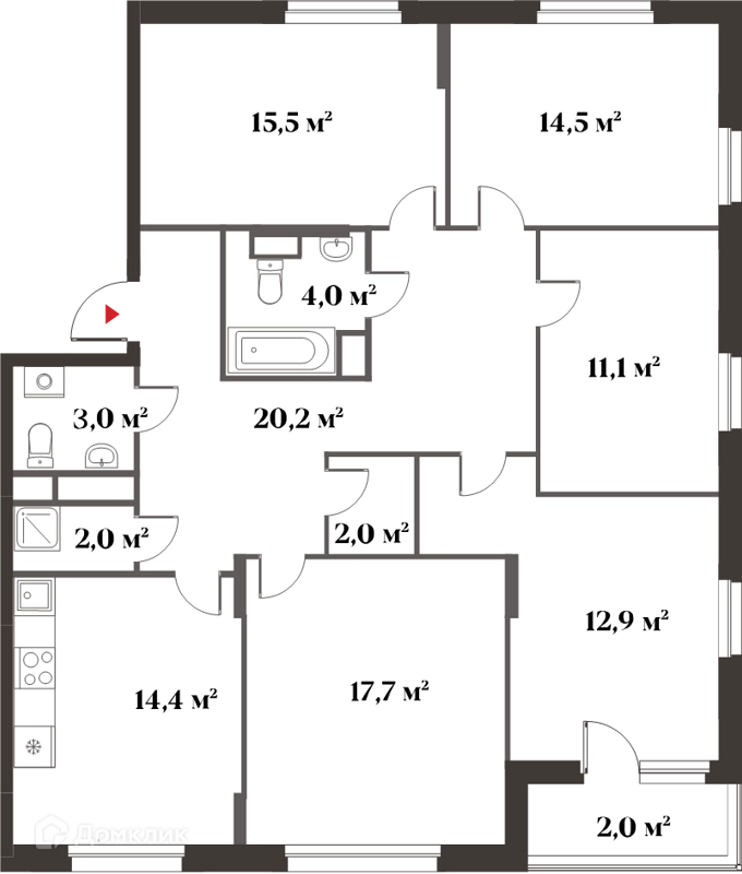 5-комнатная квартира 117 м² Миниполис 8 Клёнов