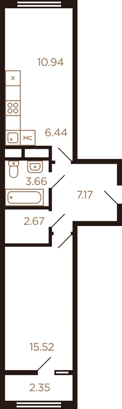 2-комнатная квартира 46 м² Миниполис Рафинад