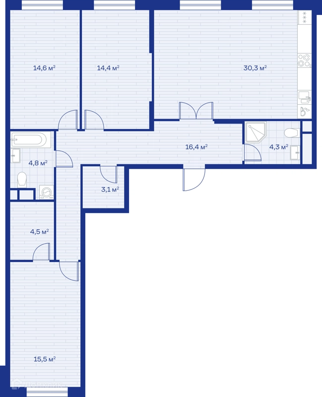 3-комнатная квартира 108 м² Миниполис Аристов Берег