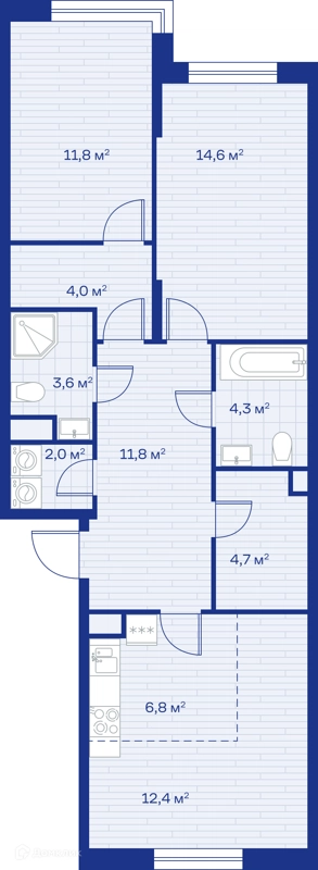 3-комнатная квартира 76 м² Миниполис Аристов Берег