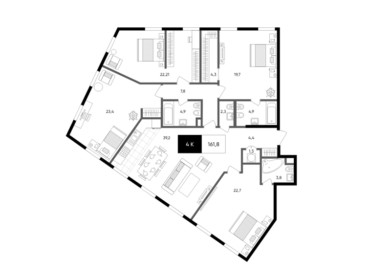4-комнатная квартира 162 м² Titul на Серебрянической