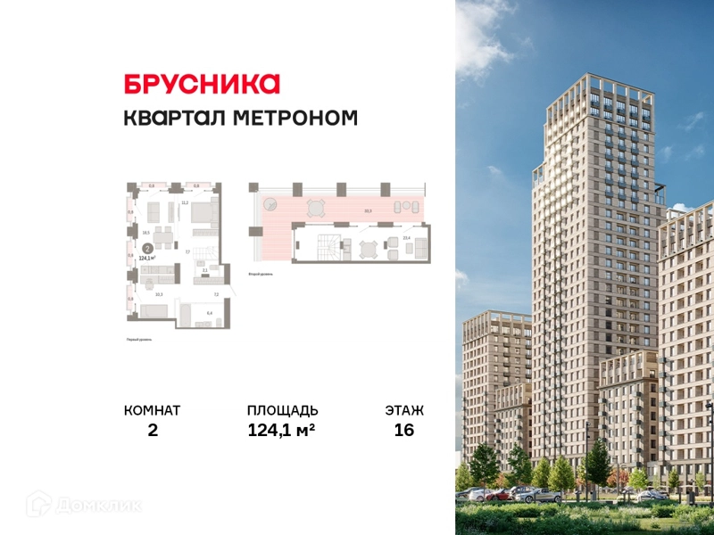 2-комнатная квартира 124.1 м² Квартал Метроном