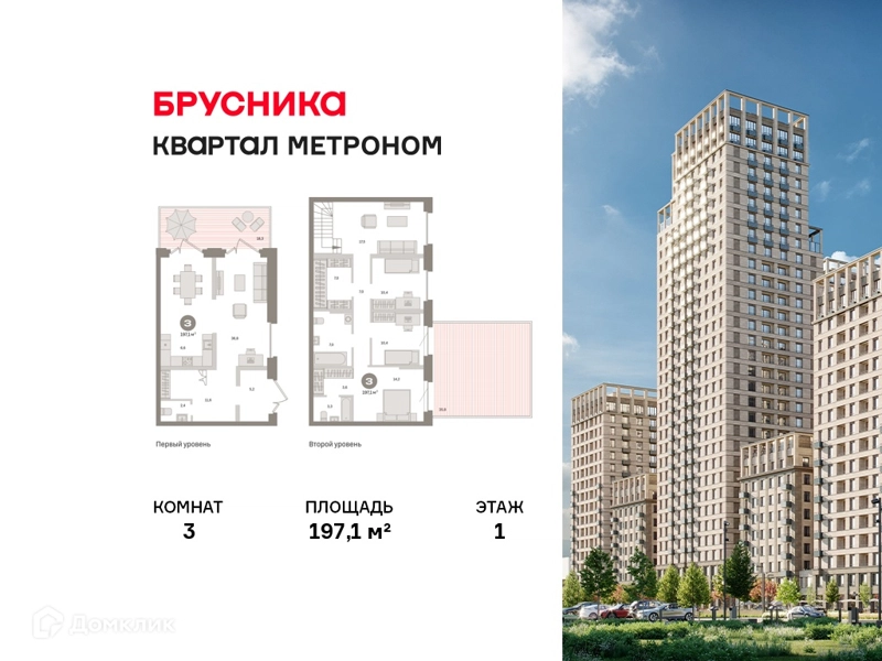 3-комнатная квартира 197.1 м² Квартал Метроном