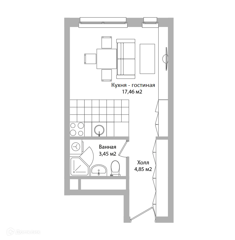 Студия 25.8 м² Адрес