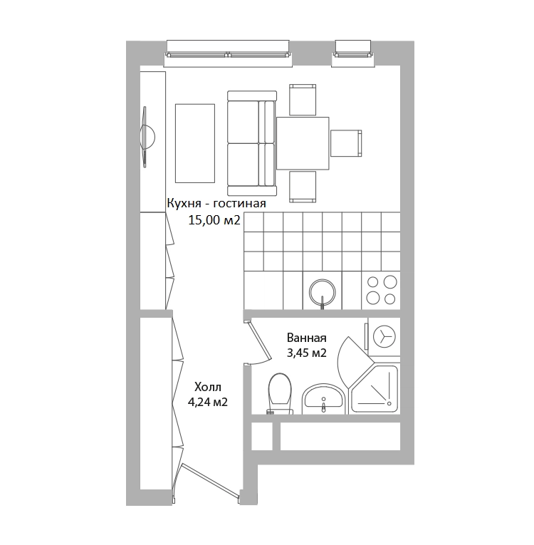 Студия 22.7 м² Адрес
