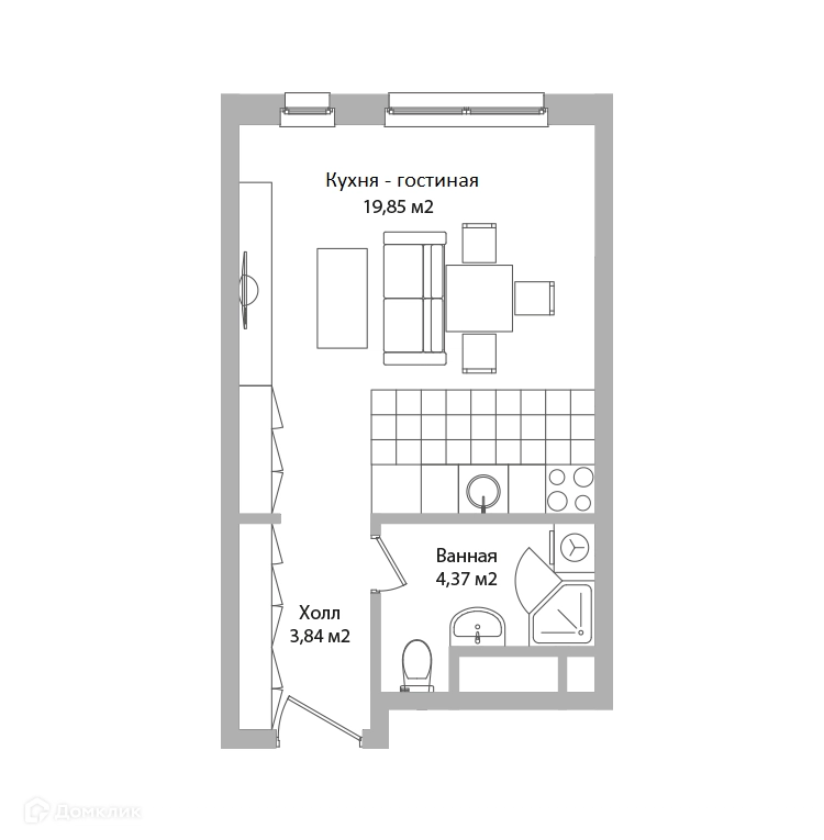 Студия 28.1 м² Адрес