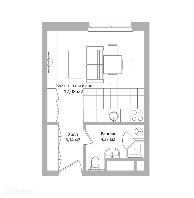Студия 24.6 м² Адрес