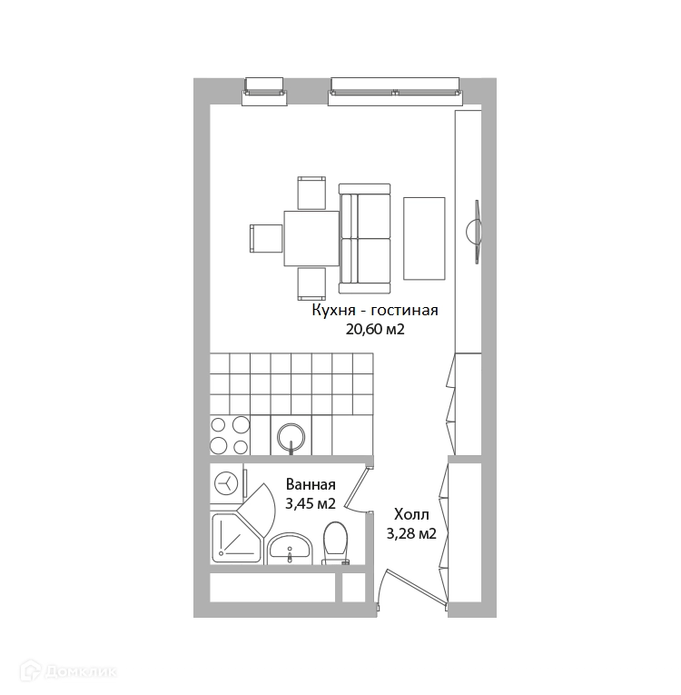 Студия 27.3 м² Адрес