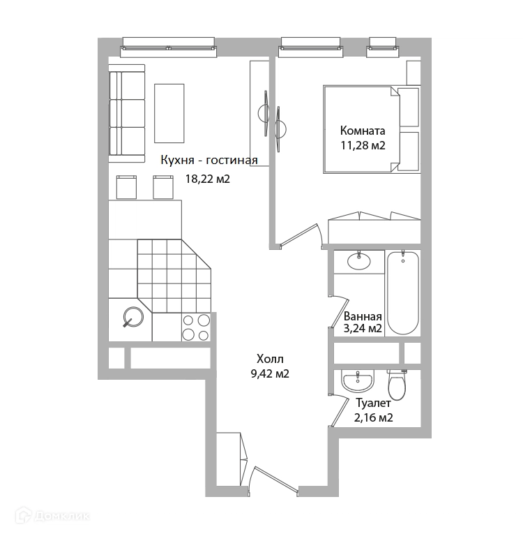 2-комнатные апартаменты 44.3 м² Адрес