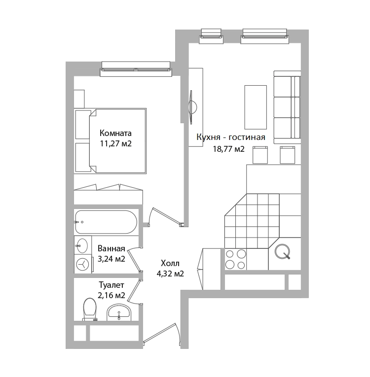 2-комнатные апартаменты 39.8 м² Адрес