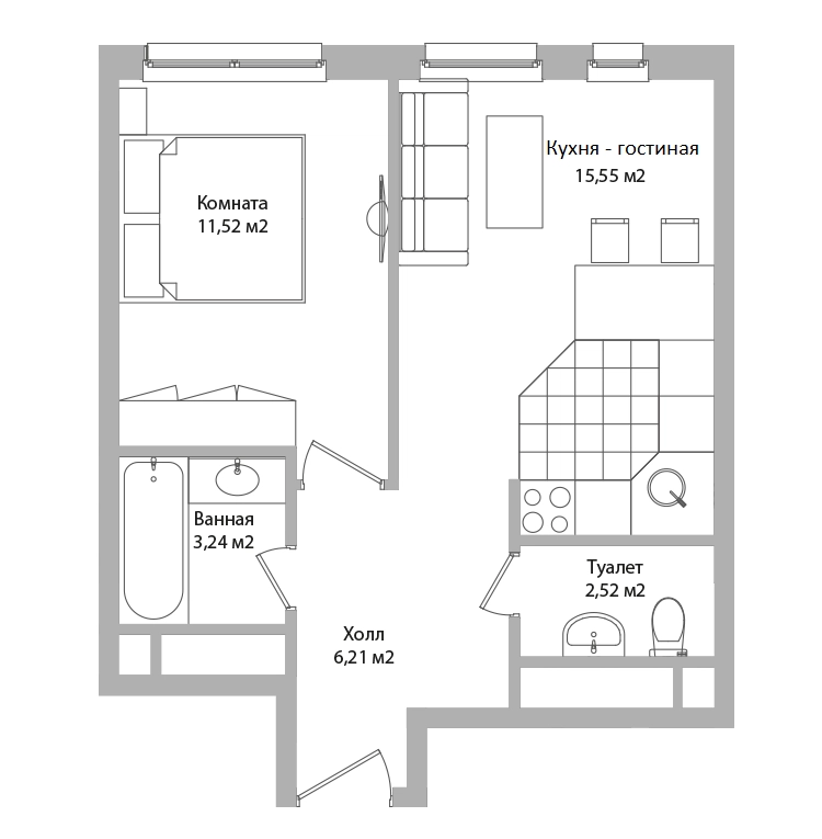 2-комнатные апартаменты 39 м² Адрес