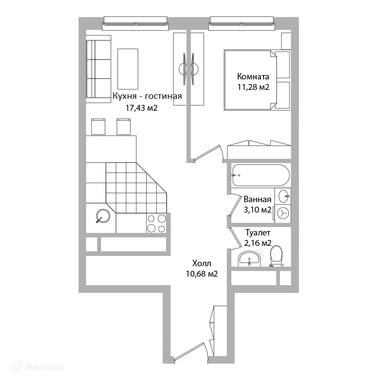 2-комнатные апартаменты 44.7 м² Адрес