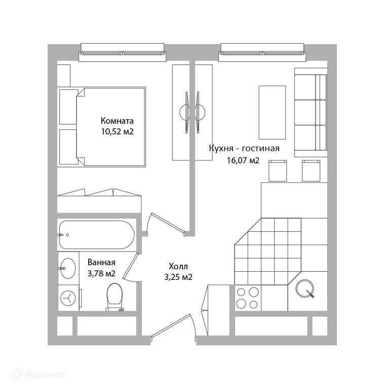 2-комнатные апартаменты 33.6 м² Адрес