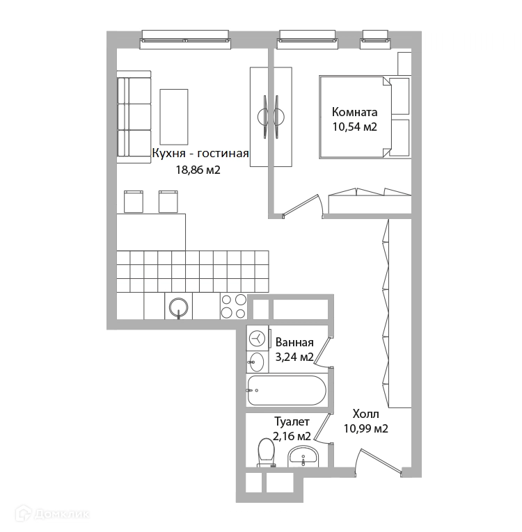 2-комнатные апартаменты 45.8 м² Адрес