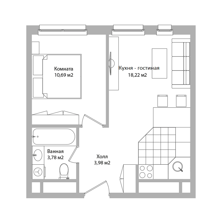 2-комнатные апартаменты 36.7 м² Адрес