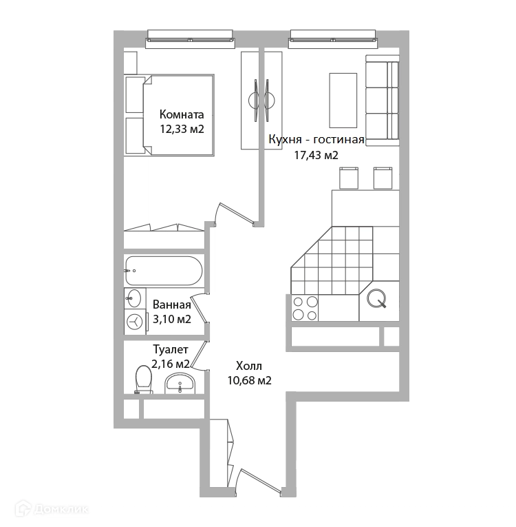 2-комнатные апартаменты 45.7 м² Адрес