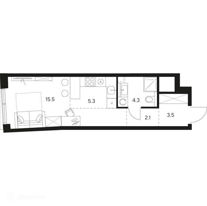 Студия 30.7 м² НЕКСУС от Аквилон