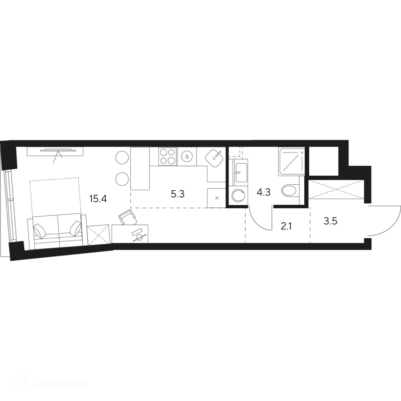 Студия 30.6 м² НЕКСУС от Аквилон