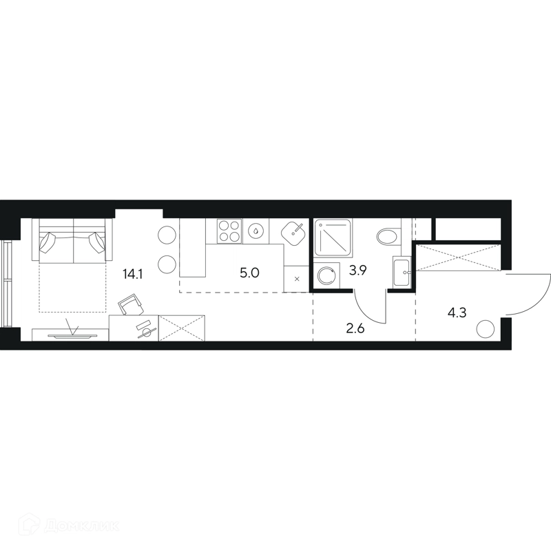 Студия 29.9 м² НЕКСУС от Аквилон
