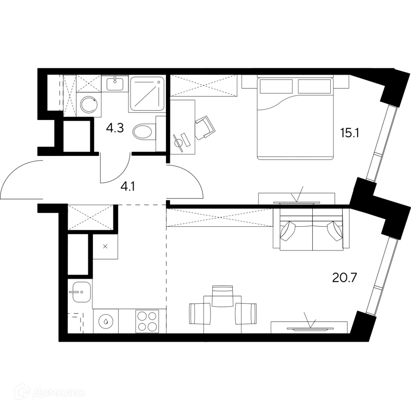 1-комнатная квартира 44.2 м² НЕКСУС от Аквилон