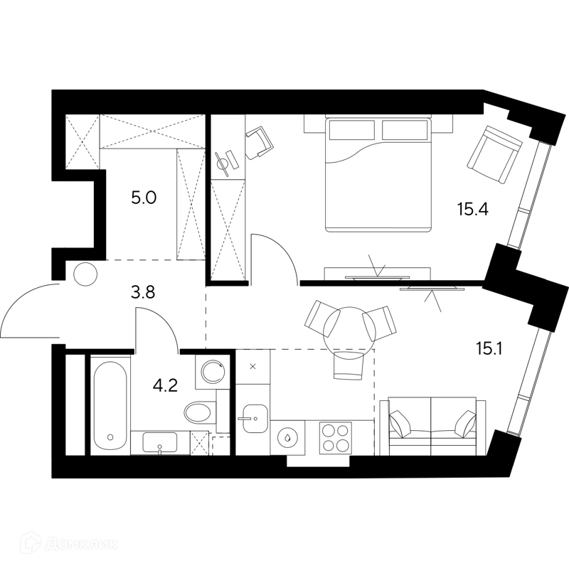 1-комнатная квартира 43.5 м² НЕКСУС от Аквилон