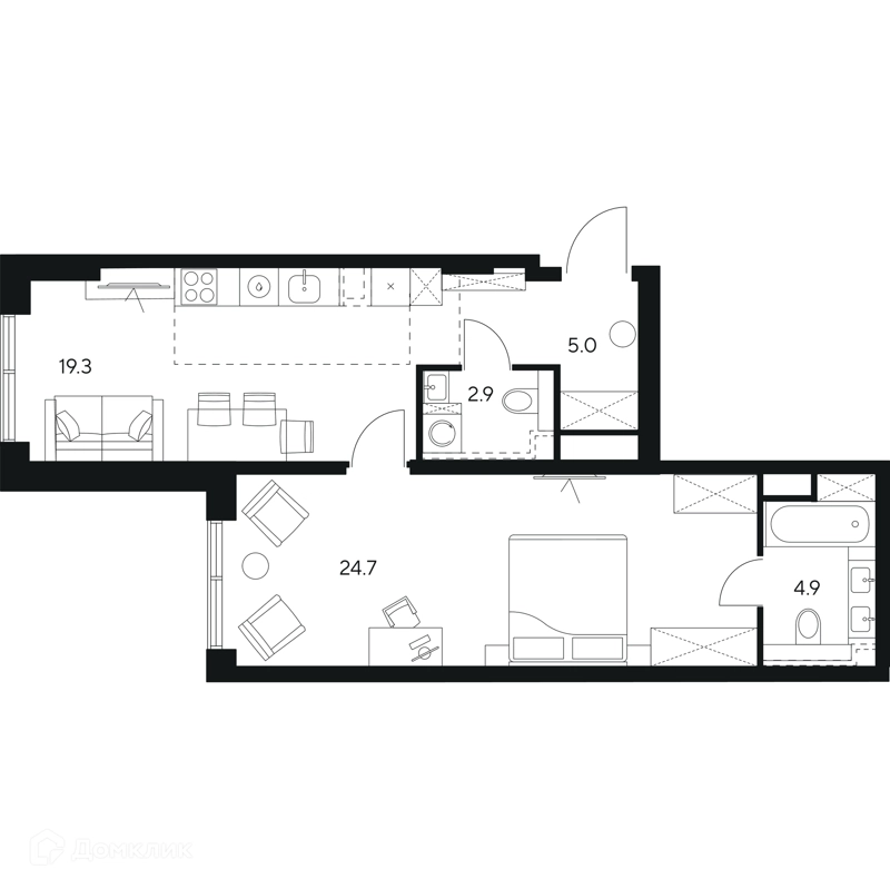 1-комнатная квартира 56.8 м² НЕКСУС от Аквилон