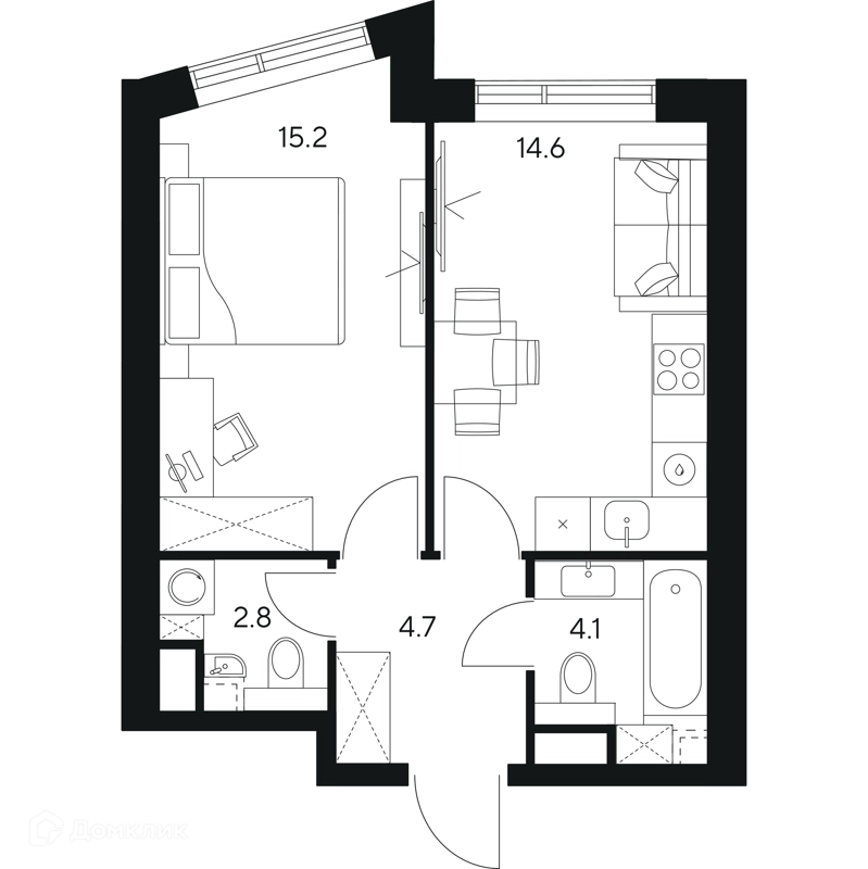 1-комнатная квартира 41.4 м² НЕКСУС от Аквилон