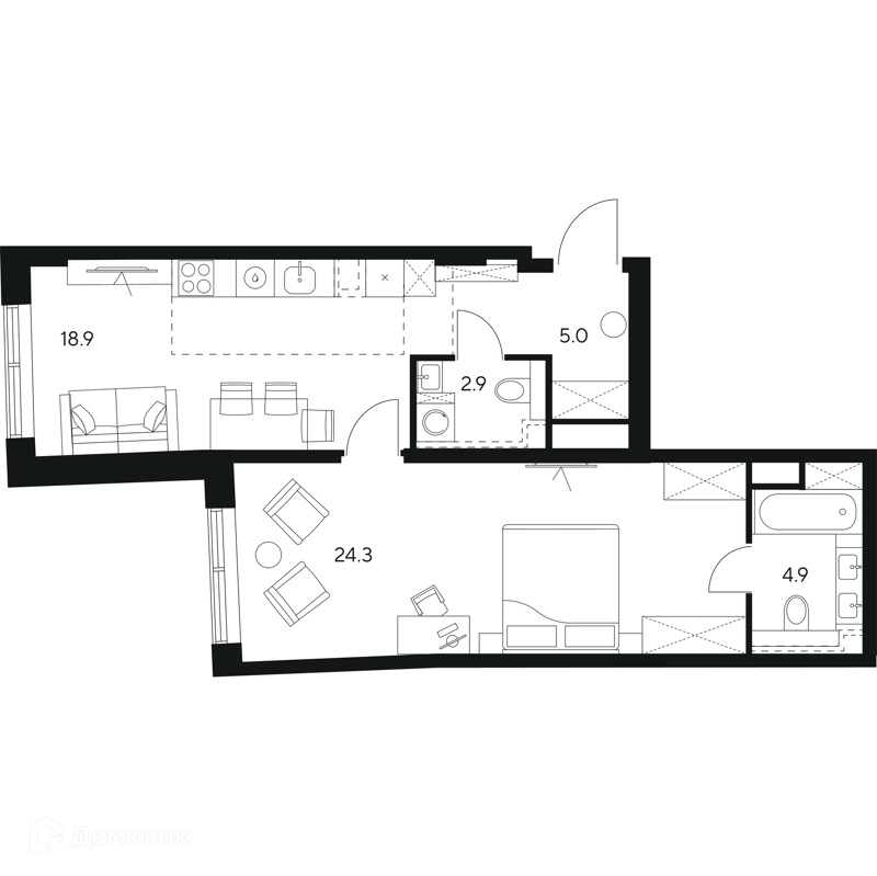 1-комнатная квартира 56 м² НЕКСУС от Аквилон
