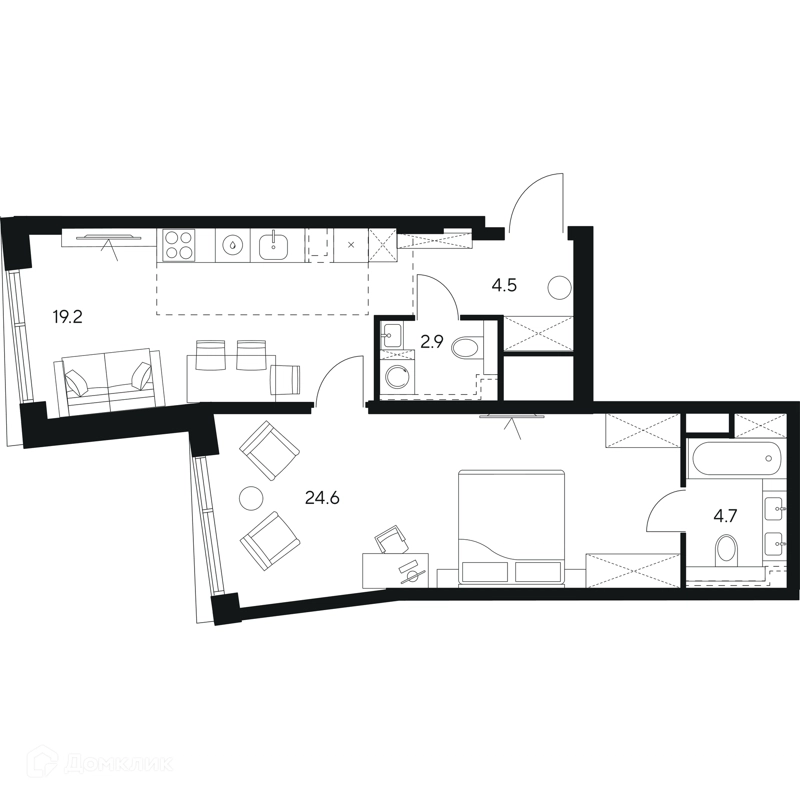 1-комнатная квартира 55.9 м² НЕКСУС от Аквилон