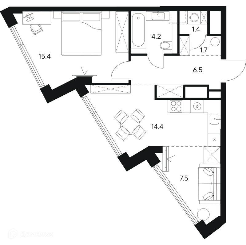 1-комнатная квартира 51.1 м² НЕКСУС от Аквилон