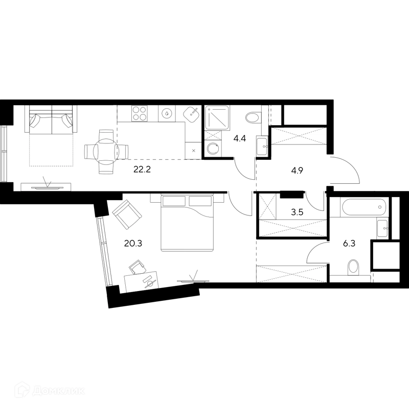 1-комнатная квартира 61.6 м² НЕКСУС от Аквилон