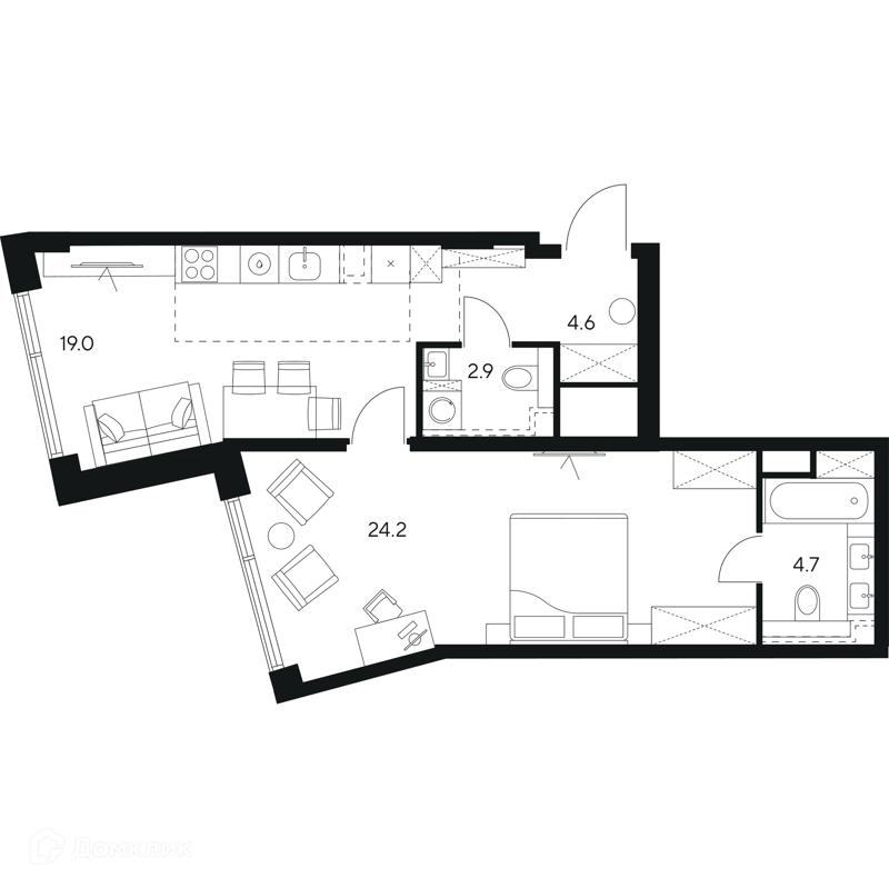 1-комнатная квартира 55.4 м² НЕКСУС от Аквилон