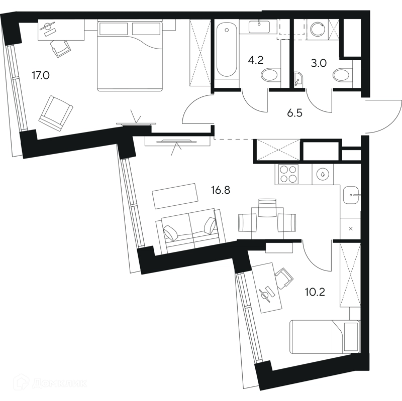 2-комнатная квартира 57.7 м² НЕКСУС от Аквилон