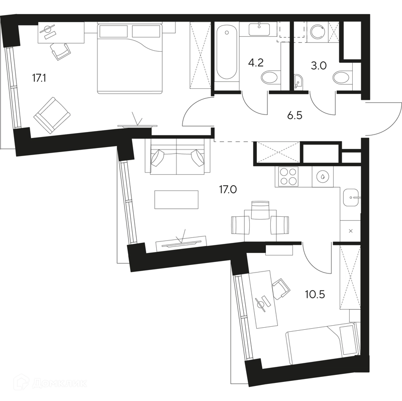 2-комнатная квартира 58.3 м² НЕКСУС от Аквилон