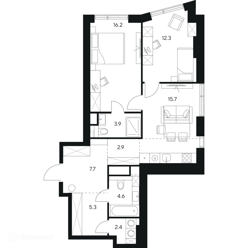 2-комнатная квартира 71 м² НЕКСУС от Аквилон