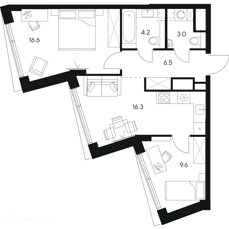 2-комнатная квартира 56.2 м² НЕКСУС от Аквилон