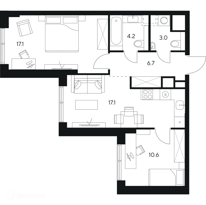 2-комнатная квартира 58.7 м² НЕКСУС от Аквилон