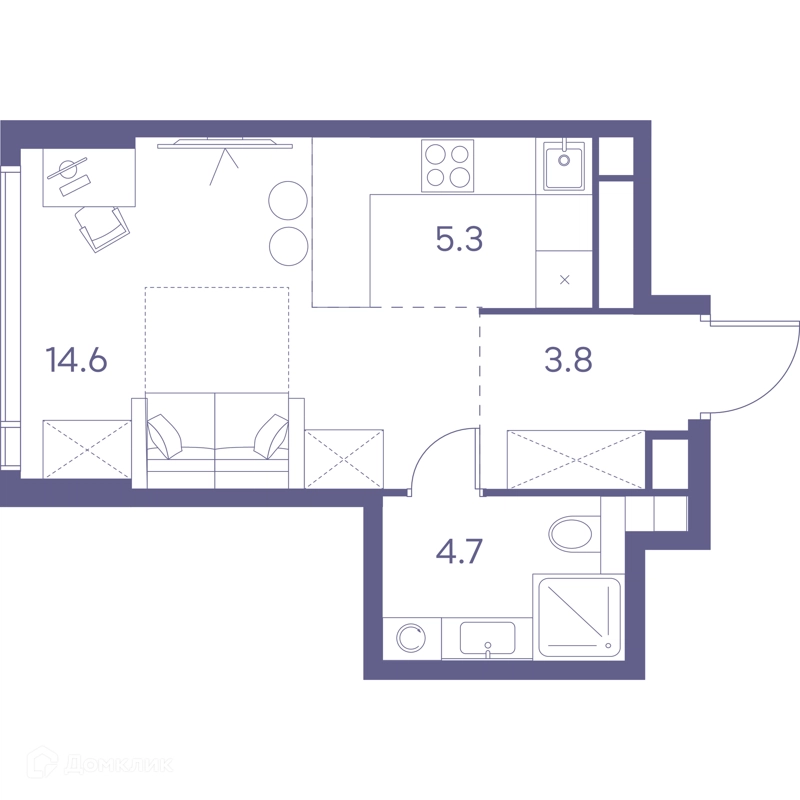 Студия 28.4 м² ЛОТ от Аквилон