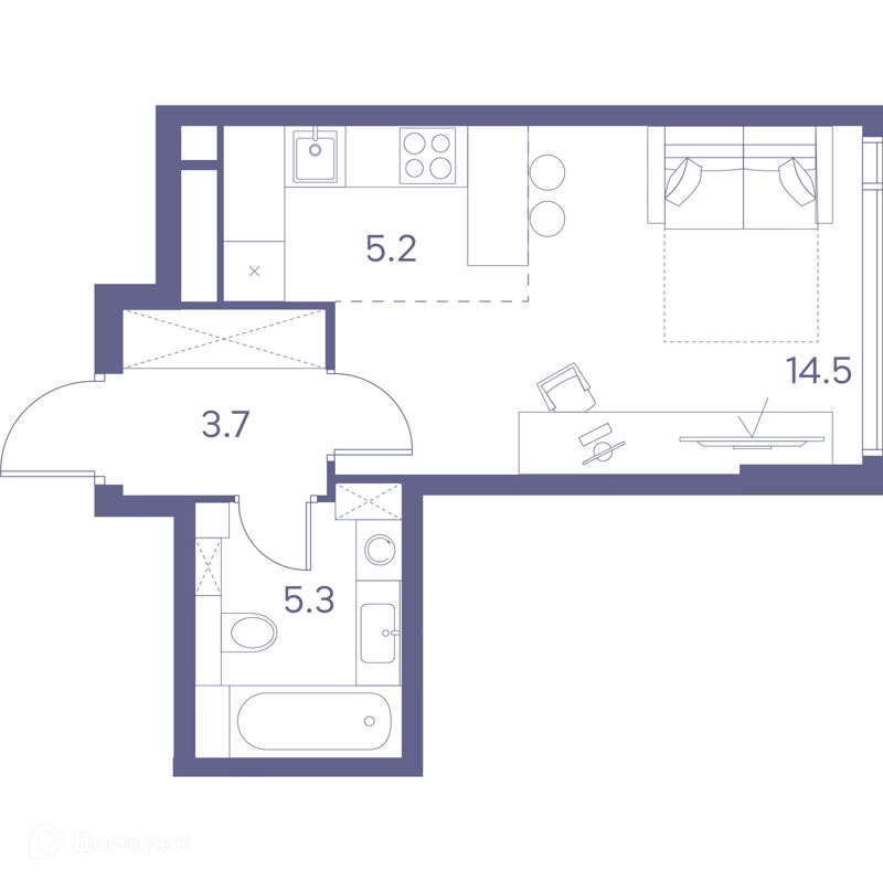 Студия 28.7 м² ЛОТ от Аквилон