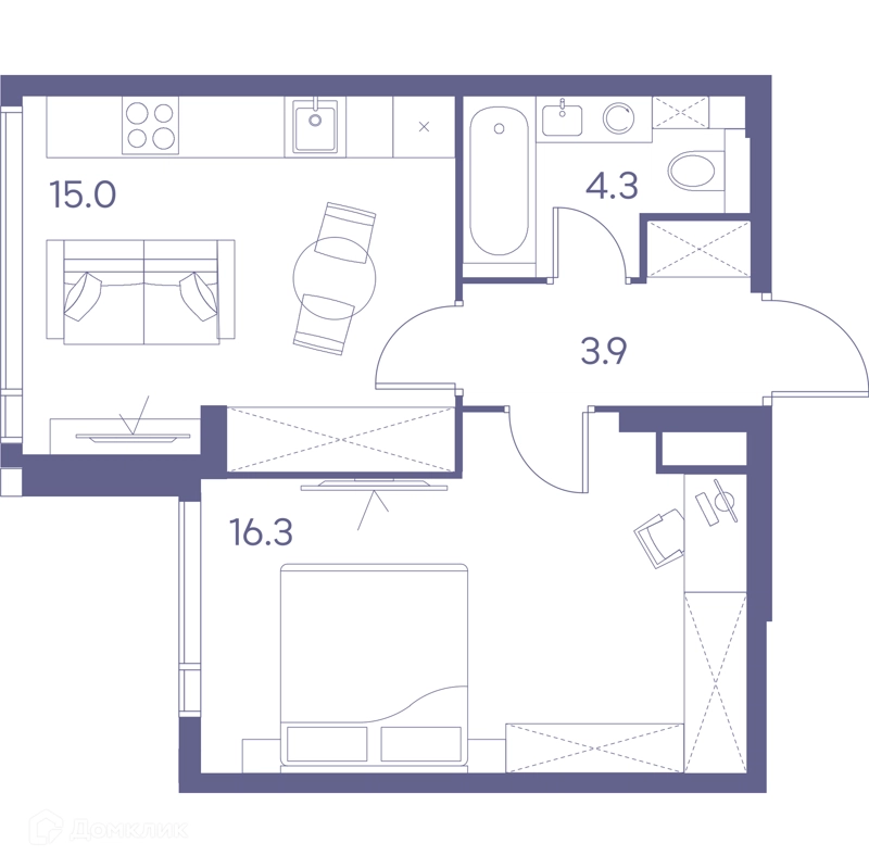 1-комнатная квартира 39.5 м² ЛОТ от Аквилон
