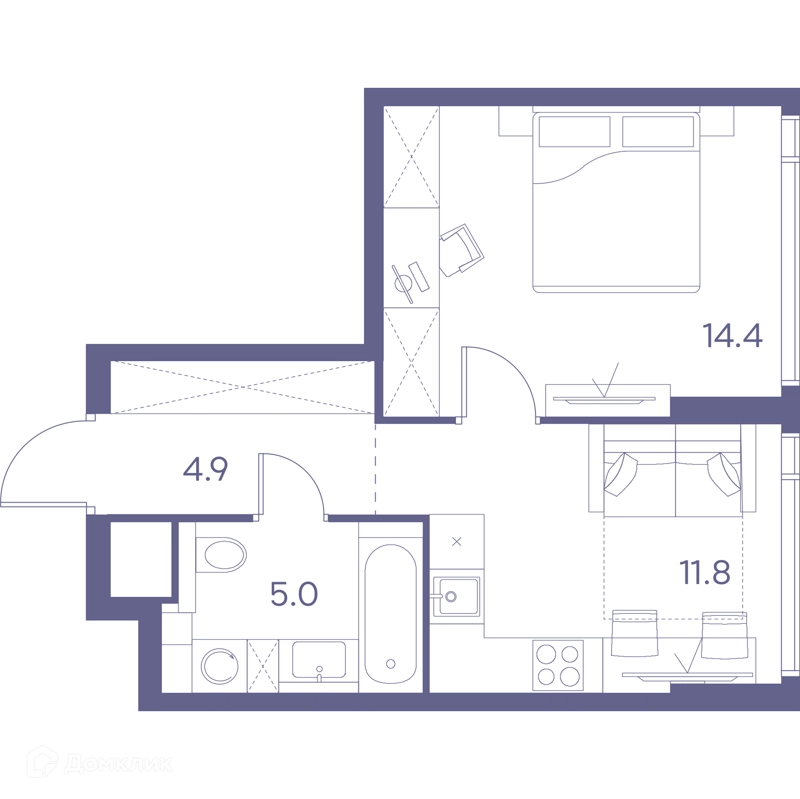 1-комнатная квартира 36.1 м² ЛОТ от Аквилон