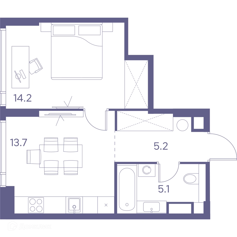 1-комнатная квартира 38.2 м² ЛОТ от Аквилон
