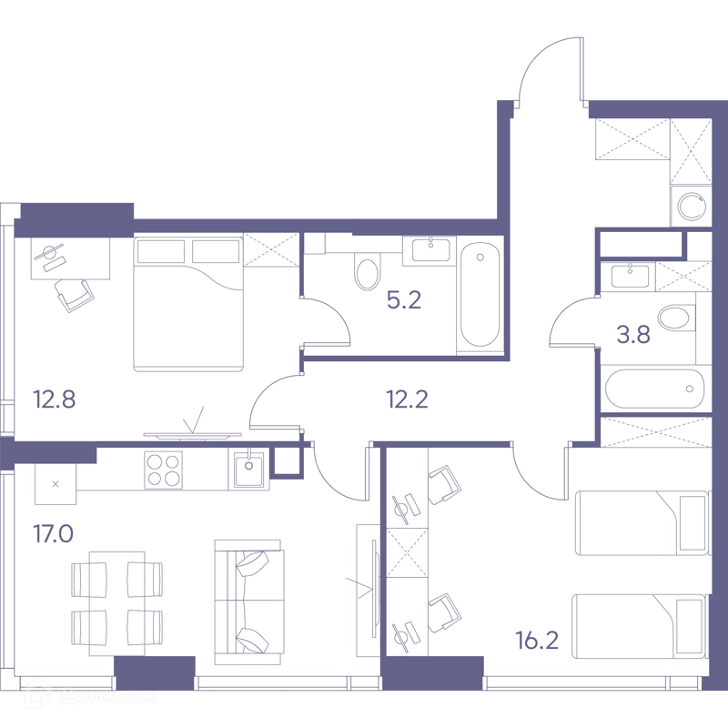 2-комнатная квартира 67.2 м² ЛОТ от Аквилон