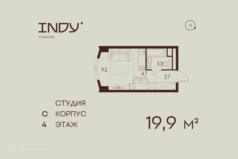 Студия 19.9 м² Инди Тауэрз от Аквилон