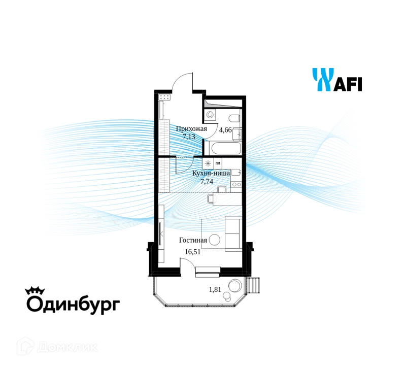 Студия 37.9 м² Одинбург