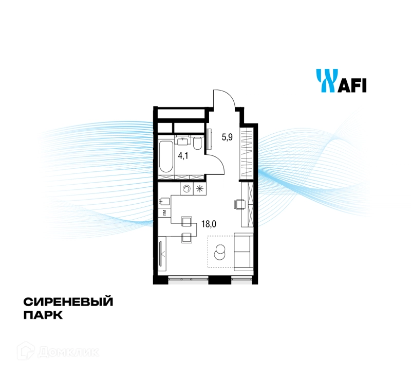 Студия 28.6 м² Сиреневый парк