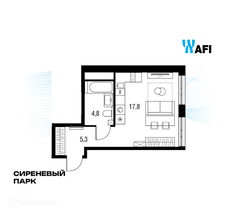 Студия 28.5 м² Сиреневый парк