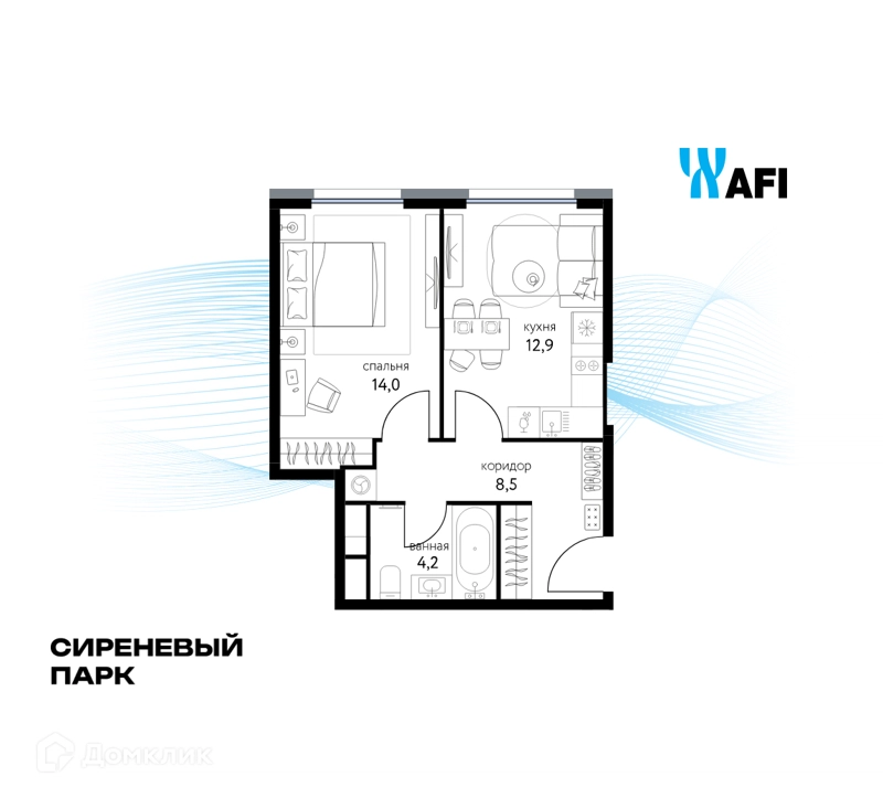 1-комнатная квартира 39.6 м² Сиреневый парк