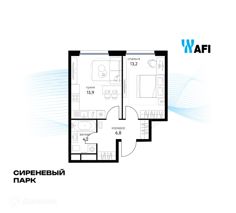 1-комнатная квартира 39.9 м² Сиреневый парк