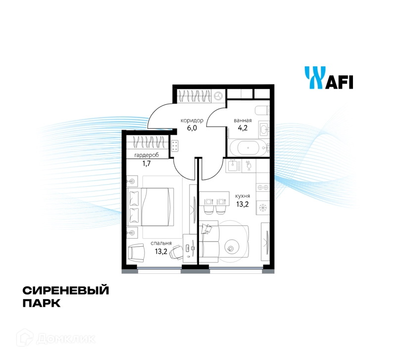 1-комнатная квартира 38.1 м² Сиреневый парк